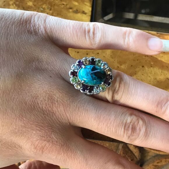 Natural Shadowkite Sterling Silver Cocktail Ring - Picture 2 of 9